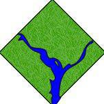 stylized green dc diamond with the two rivers intersecting in blue